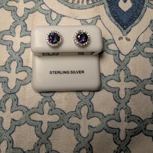 Out Of This World Glow | Sterling Silver | Mystic Topaz Halo | Studded Earrings